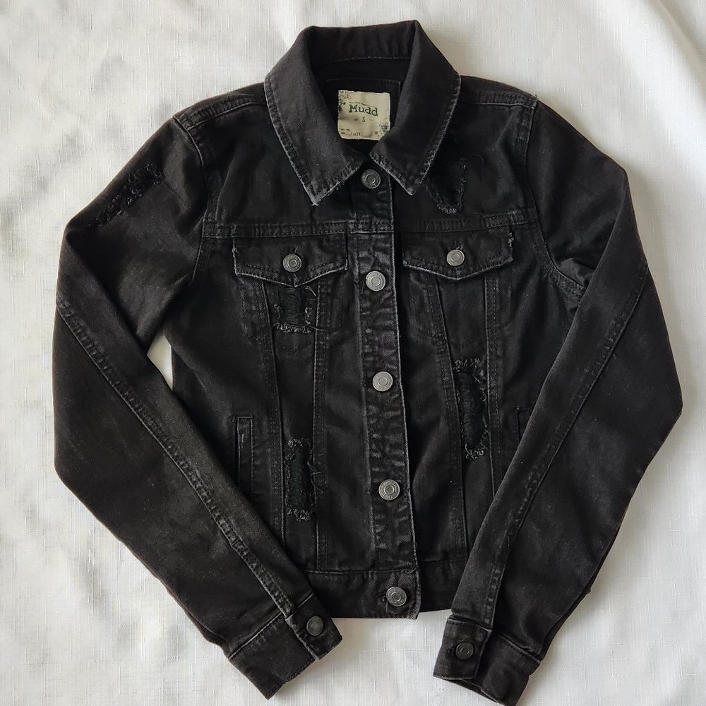 Mudd Denim Distressed Truck Jacket Women Black (S)